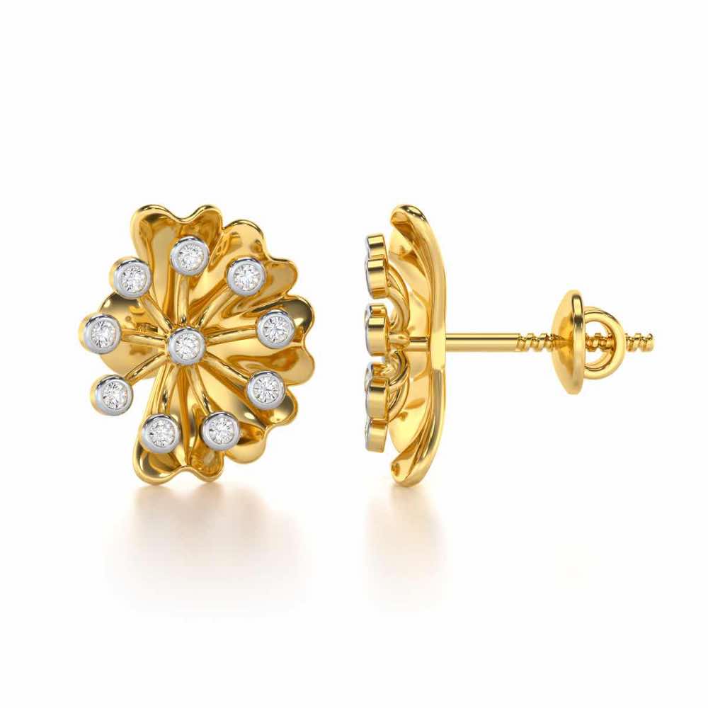 Luck Flower Silver Earrings - Yellow Gold - Image 4