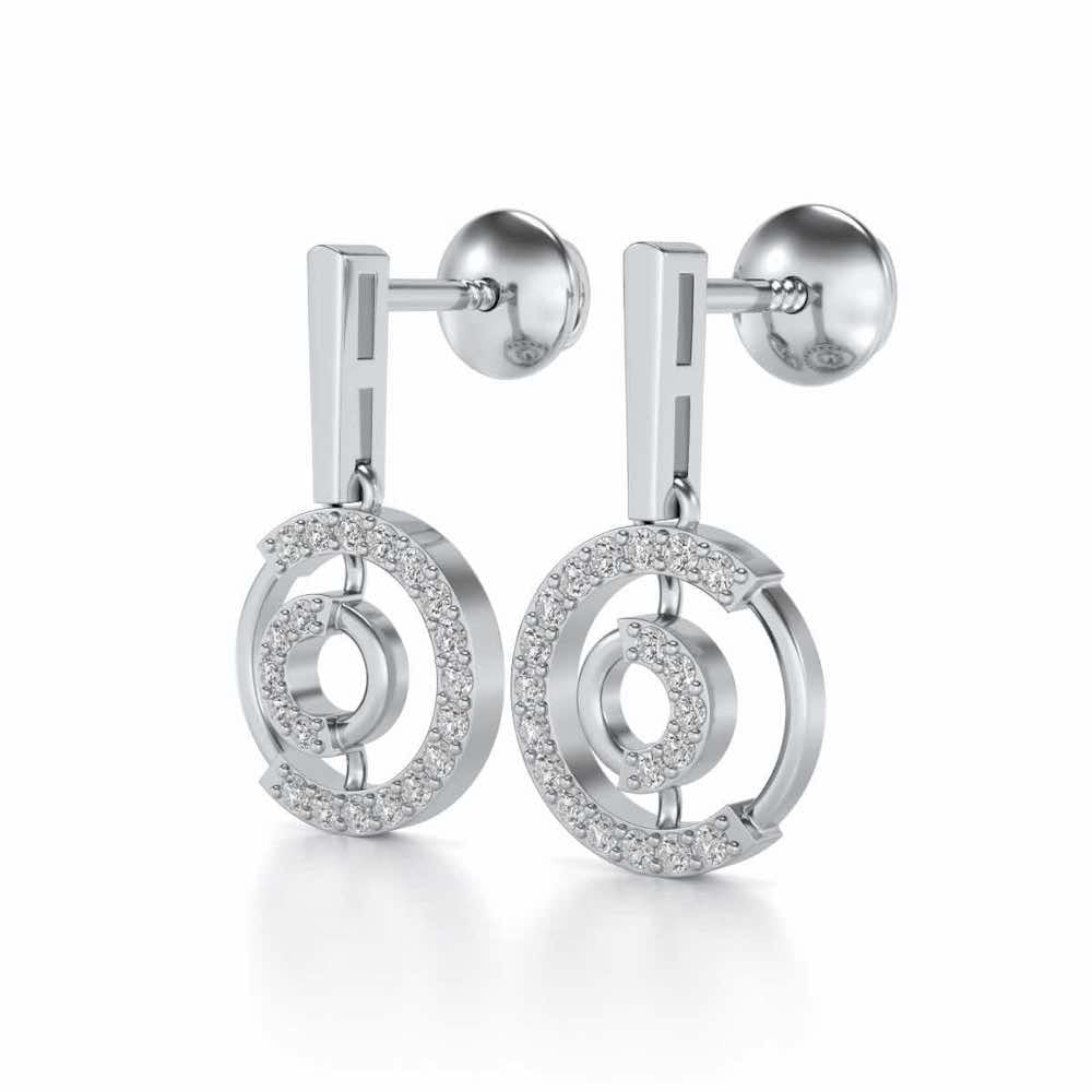 Lucky Circle Silver Earrings - White Gold - Image 3