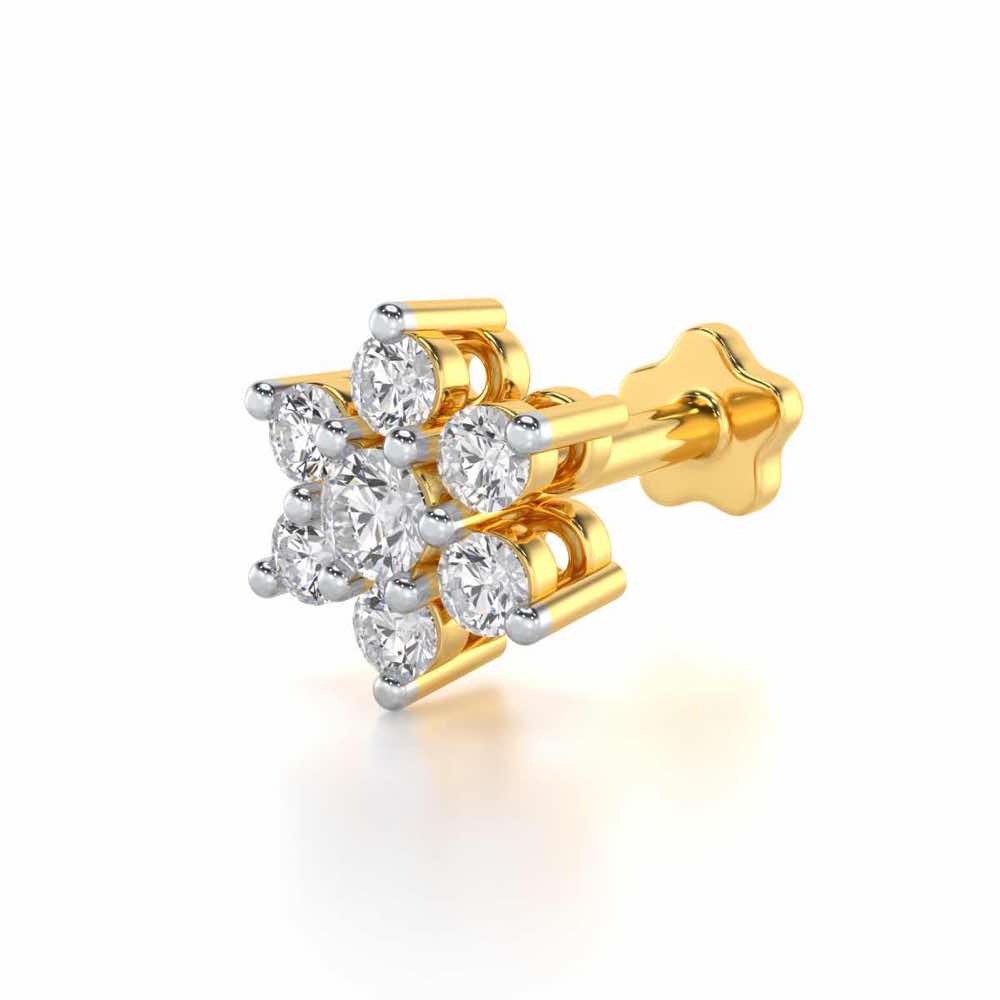 Lucky Flower Silver Nosepin - Yellow Gold - Image 2