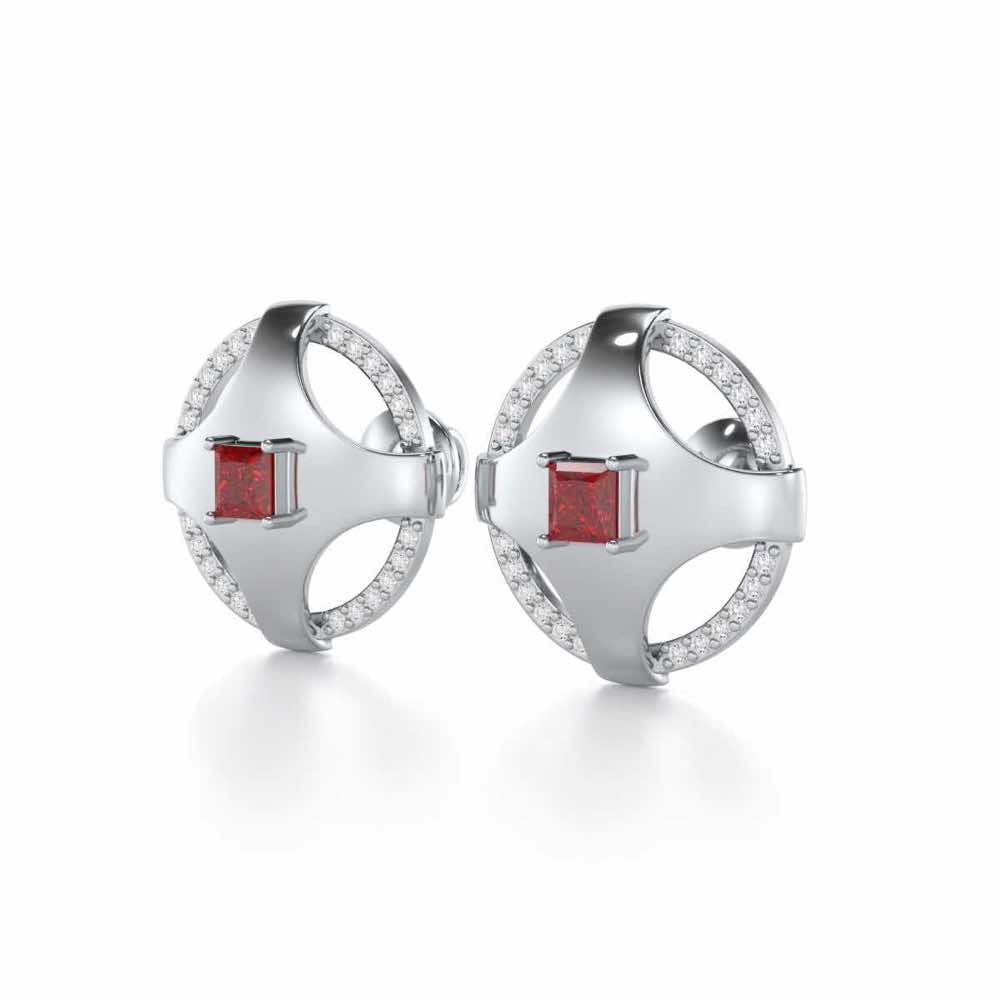 Luminous Lullaby Garnet Silver Earrings - White Gold - Image 3