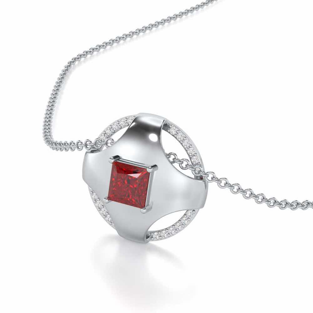 Luminous Lullaby Garnet Silver Pendant - White Gold - Image 1