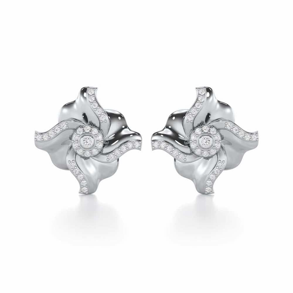 Lustrous Bloom Silver Earrings - White Gold - Image 1