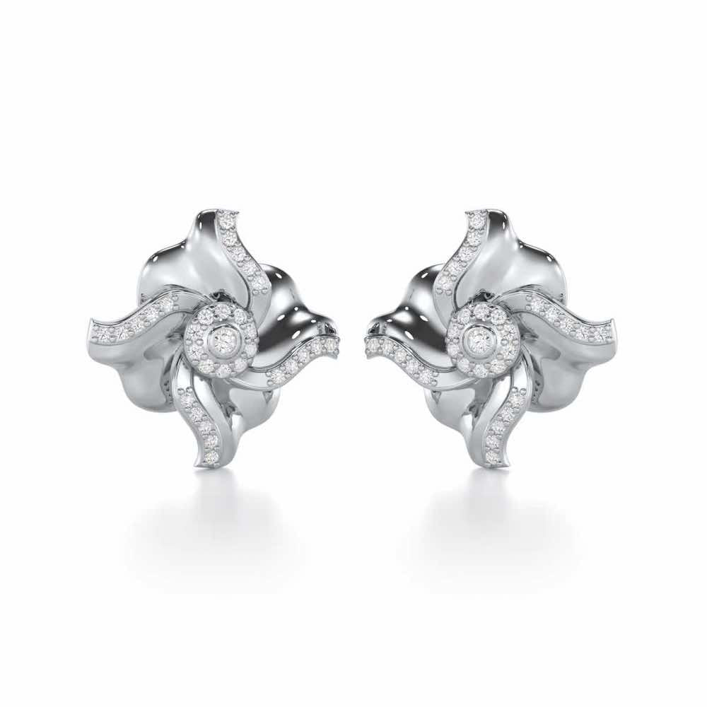 Lustrous Bloom Silver Earrings - White Gold - Image 2