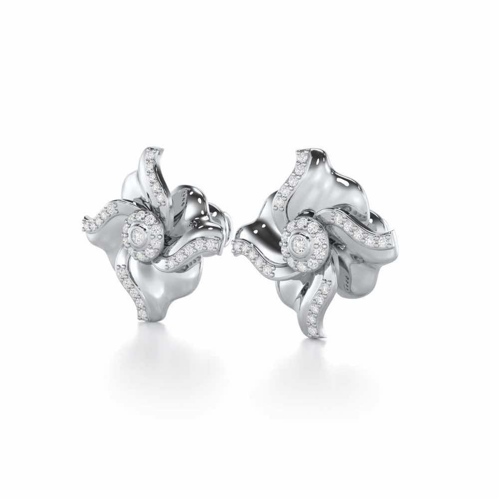 Lustrous Bloom Silver Earrings - White Gold - Image 3