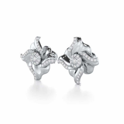 Lustrous Bloom Silver Earrings - White Gold - Image 3