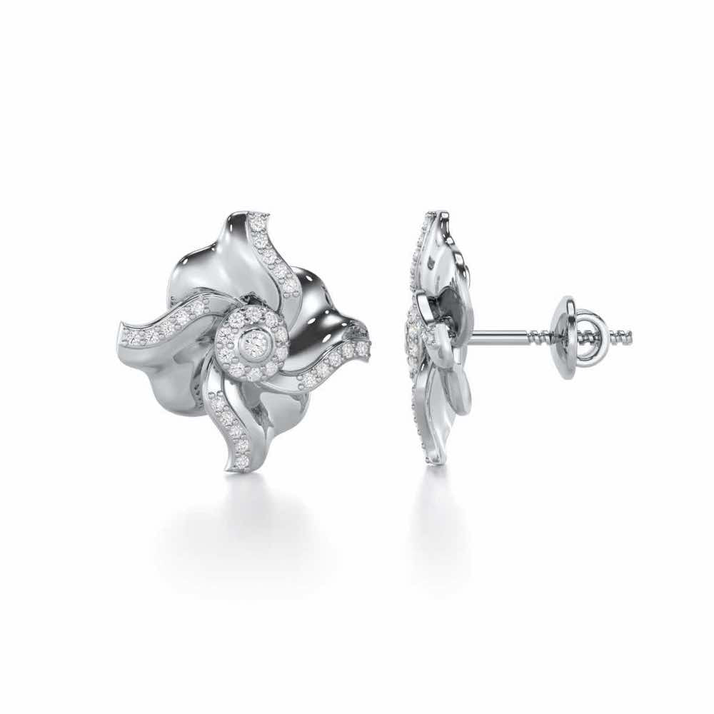 Lustrous Bloom Silver Earrings - White Gold - Image 4
