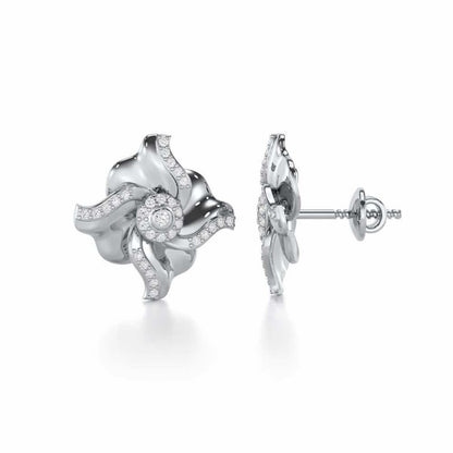 Lustrous Bloom Silver Earrings - White Gold - Image 4