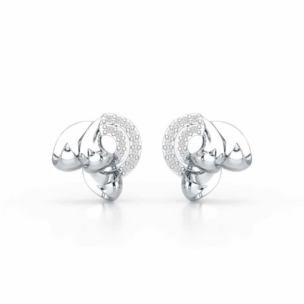Luxe Charm Silver Stud Earrings - White Gold - Image 1