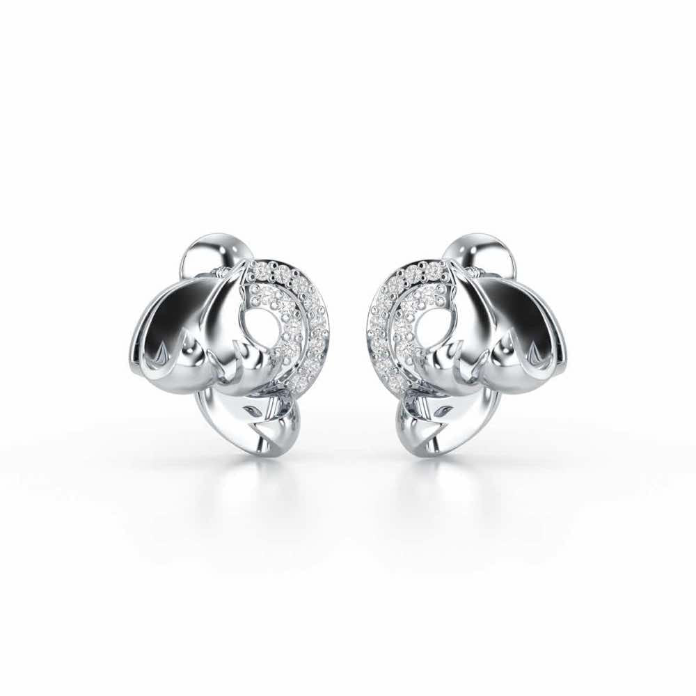 Luxe Charm Silver Stud Earrings - White Gold - Image 2
