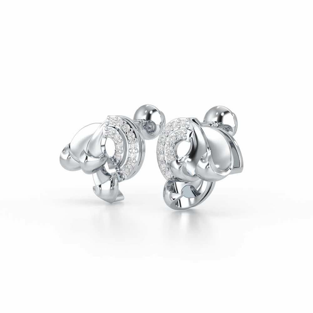 Luxe Charm Silver Stud Earrings - White Gold - Image 3