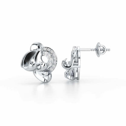 Luxe Charm Silver Stud Earrings - White Gold - Image 4