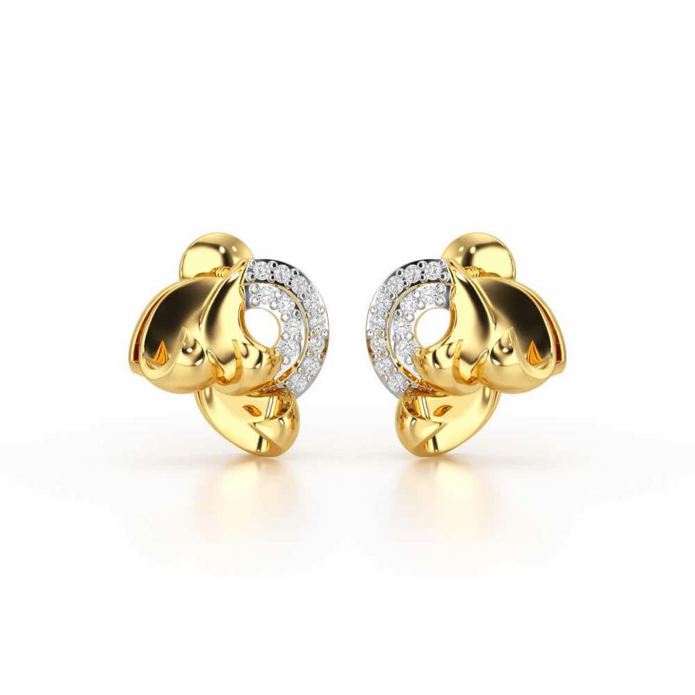 Luxe Charm Silver Stud Earrings - Yellow Gold - Image 2