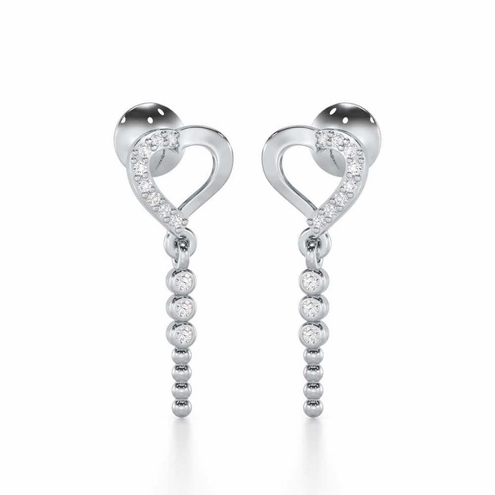 Magnificent Heart Silver Stud Earrings - White Gold - Image 1
