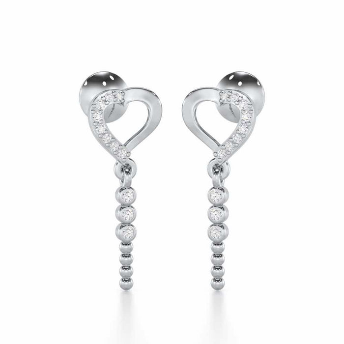 Magnificent Heart Silver Stud Earrings - White Gold - Image 1
