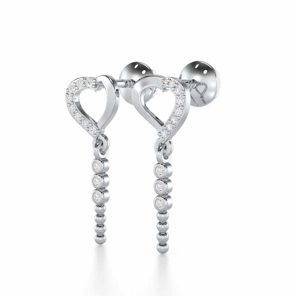 Magnificent Heart Silver Stud Earrings - White Gold - Image 3