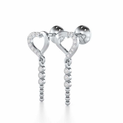 Magnificent Heart Silver Stud Earrings - White Gold - Image 3