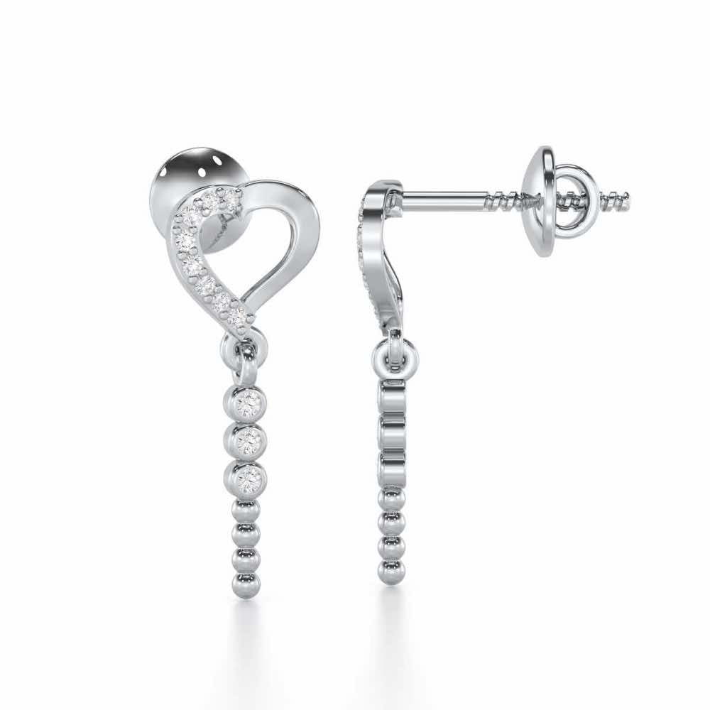 Magnificent Heart Silver Stud Earrings - White Gold - Image 4