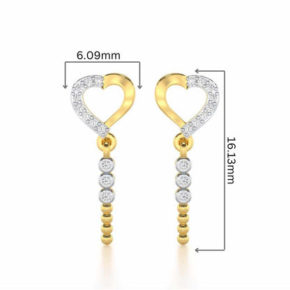 Magnificent Heart Silver Stud Earrings - Yellow Gold - Image 2