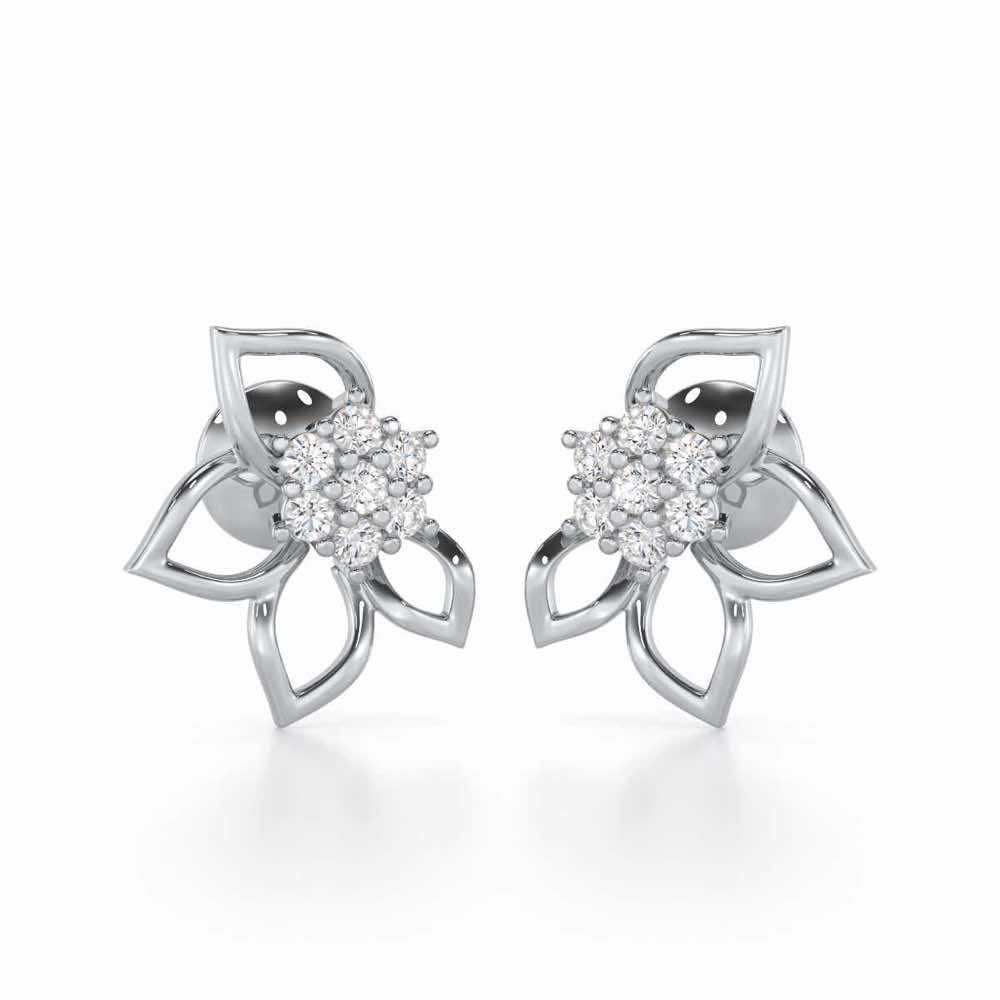 Majestic Melody Silver Stud Earrings - White Gold - Image 1