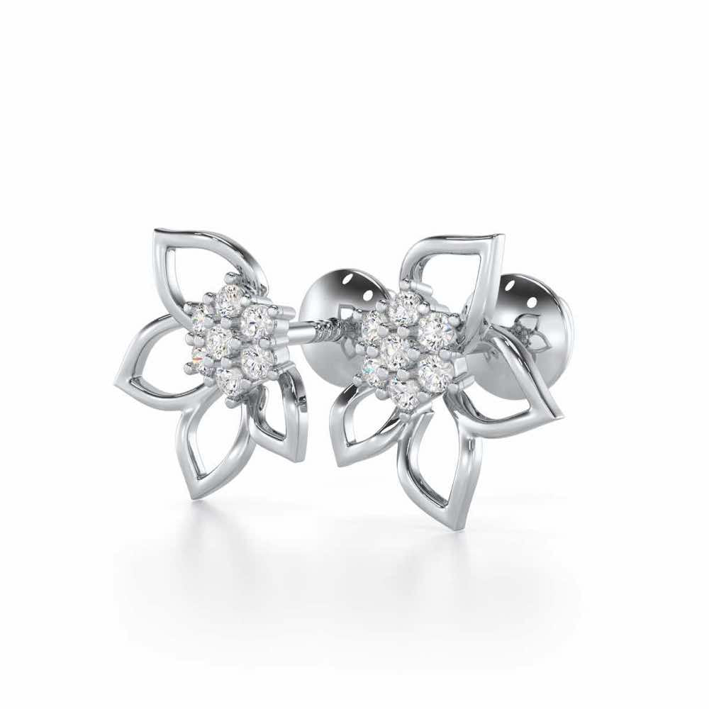 Majestic Melody Silver Stud Earrings - White Gold - Image 3