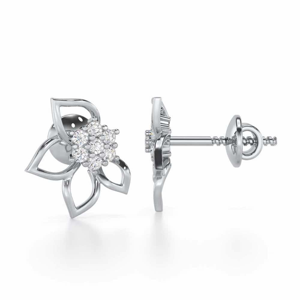Majestic Melody Silver Stud Earrings - White Gold - Image 4