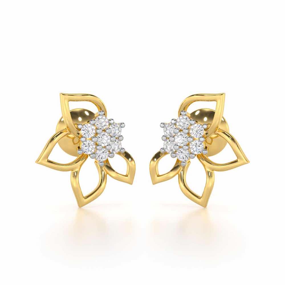 Majestic Melody Silver Stud Earrings - Yellow Gold - Image 1