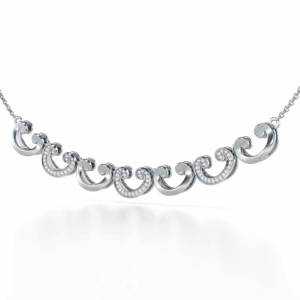 Majestic Swirl Silver Necklace - White Gold - Image 3