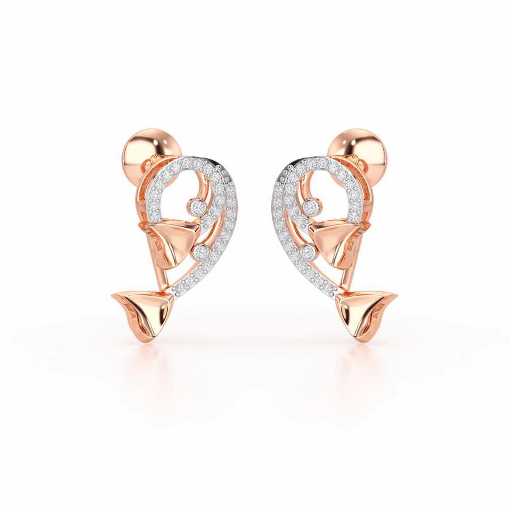 Majestic Trinket Silver Stud Earrings - Rose Gold - Image 2