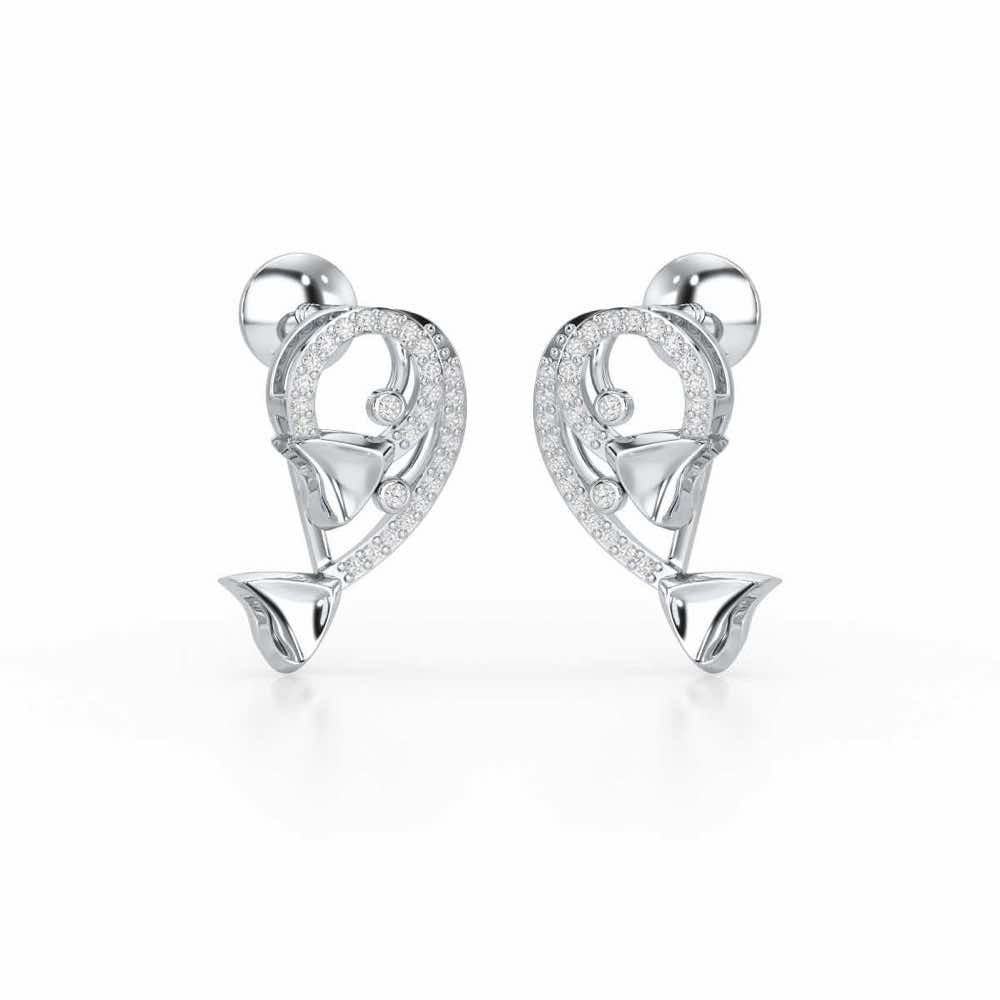 Majestic Trinket Silver Stud Earrings - White Gold - Image 2