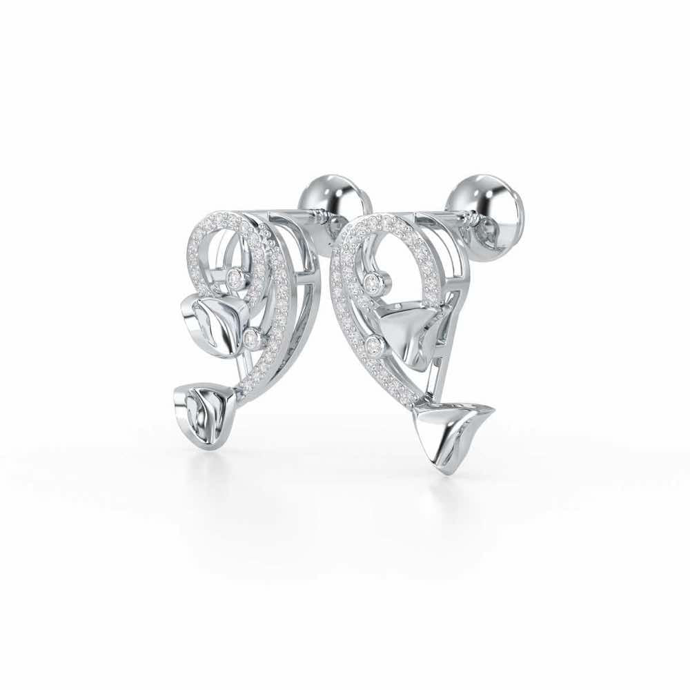 Majestic Trinket Silver Stud Earrings - White Gold - Image 3