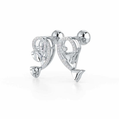Majestic Trinket Silver Stud Earrings - White Gold - Image 3