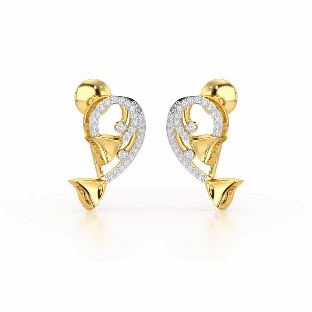 Majestic Trinket Silver Stud Earrings - Yellow Gold - Image 2