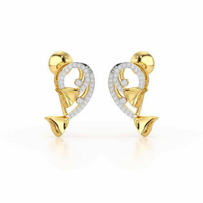 Majestic Trinket Silver Stud Earrings - Yellow Gold - Image 2
