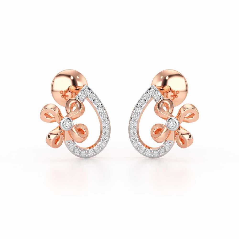 Majesty Flora Silver Stud Earrings - Rose Gold - Image 2