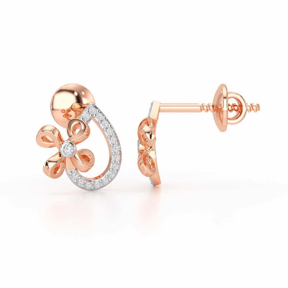Majesty Flora Silver Stud Earrings - Rose Gold - Image 4