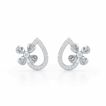 Majesty Flora Silver Stud Earrings - White Gold - Image 1
