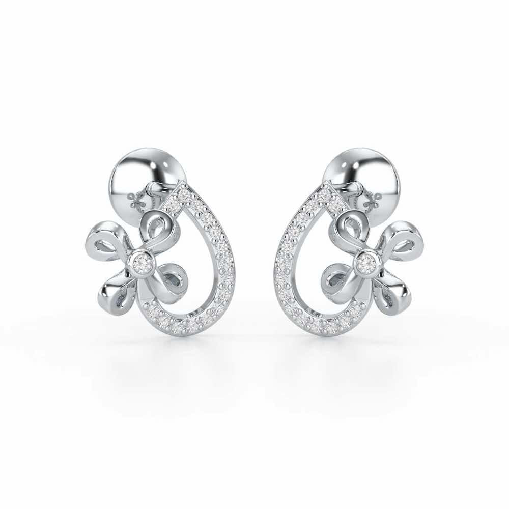Majesty Flora Silver Stud Earrings - White Gold - Image 2