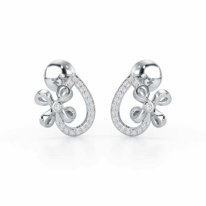 Majesty Flora Silver Stud Earrings - White Gold - Image 2