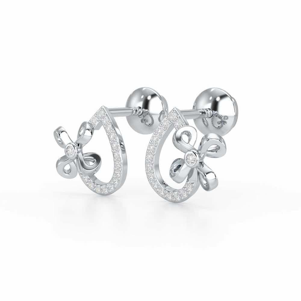 Majesty Flora Silver Stud Earrings - White Gold - Image 3