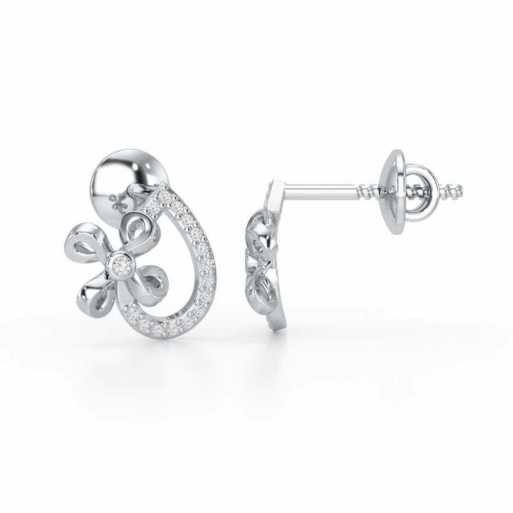 Majesty Flora Silver Stud Earrings - White Gold - Image 4