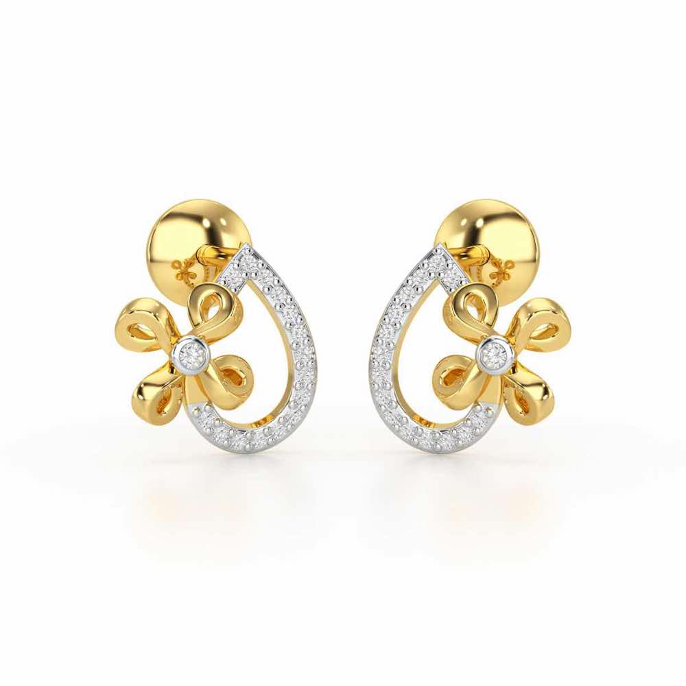 Majesty Flora Silver Stud Earrings - Yellow Gold - Image 2