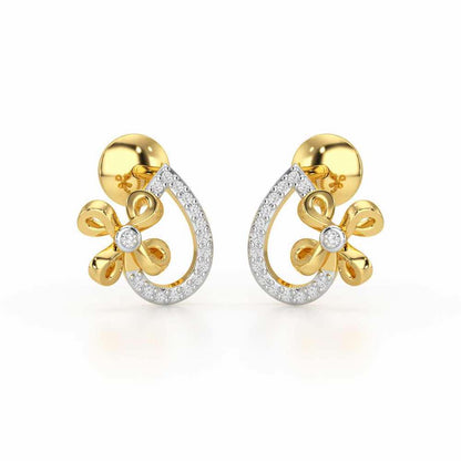 Majesty Flora Silver Stud Earrings - Yellow Gold - Image 2