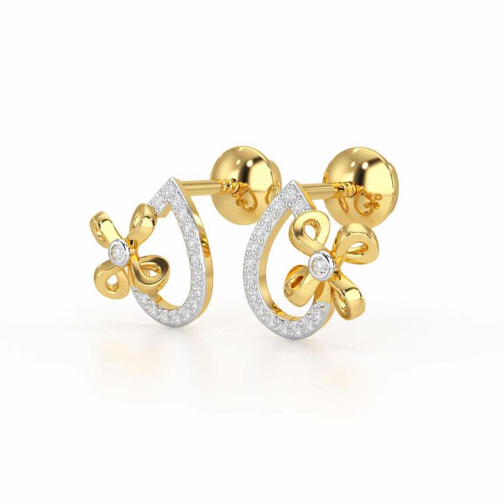 Majesty Flora Silver Stud Earrings - Yellow Gold - Image 3