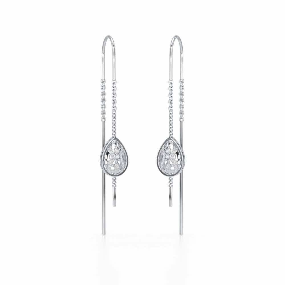 Mehram Silver Dangler Earrings - White Gold - Image 2