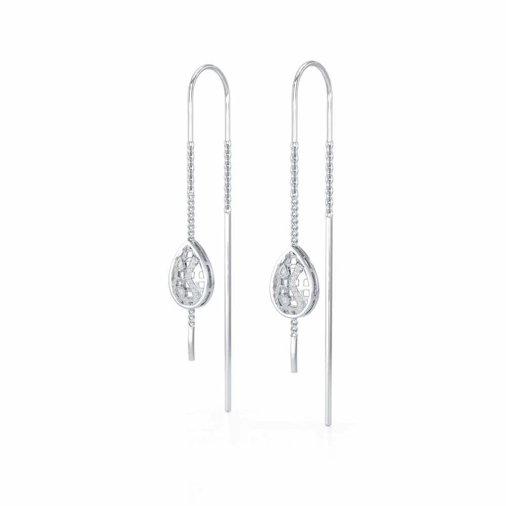 Mehram Silver Dangler Earrings - White Gold - Image 3