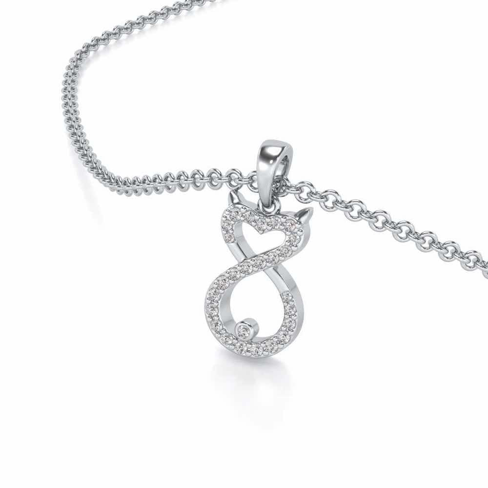 Meow Silver Pendant - White Gold - Image 1