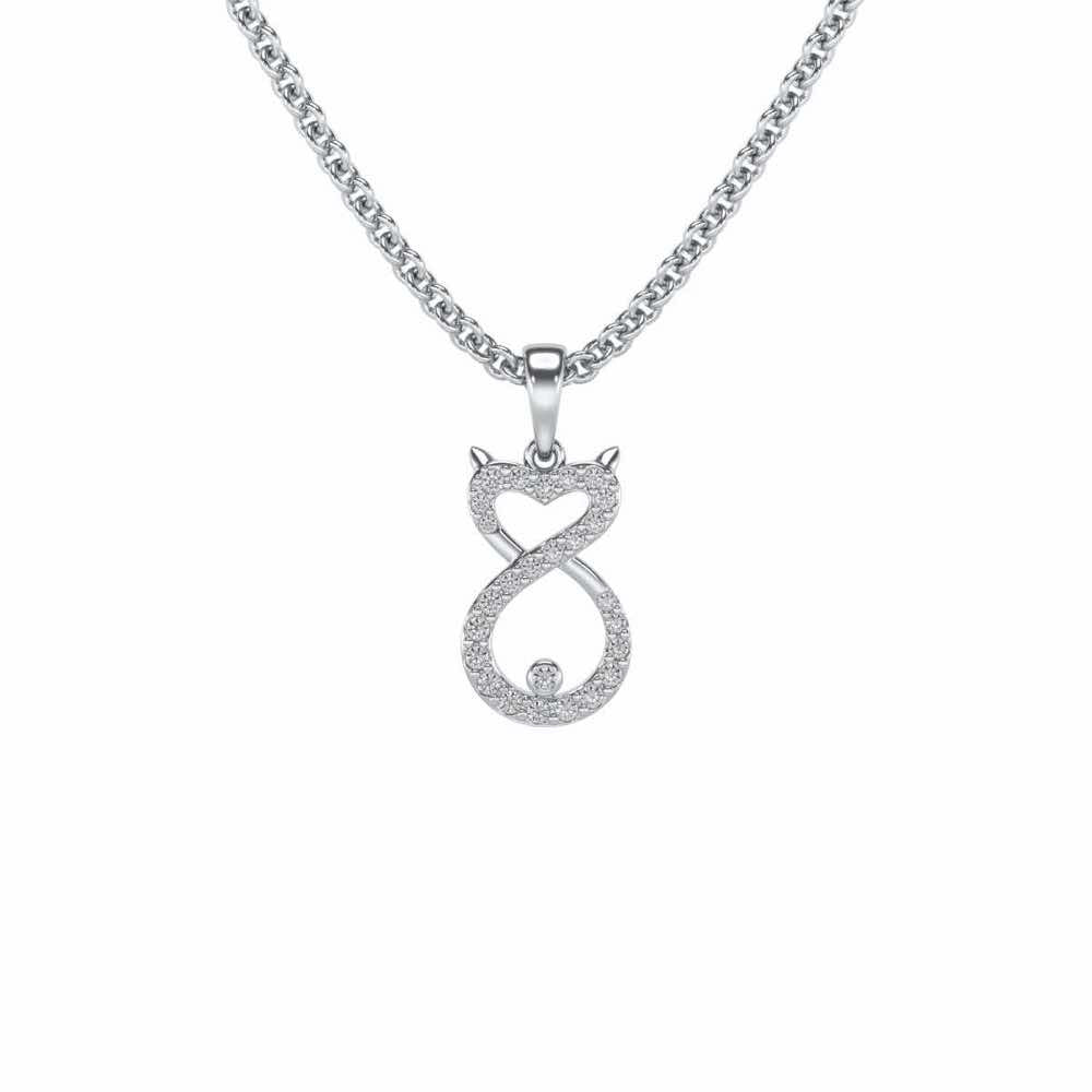 Meow Silver Pendant - White Gold - Image 2