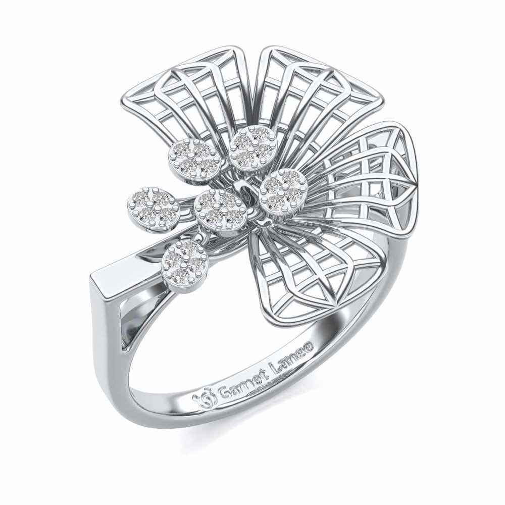 Mesh Bloom Silver Ring - White Gold - Image 1