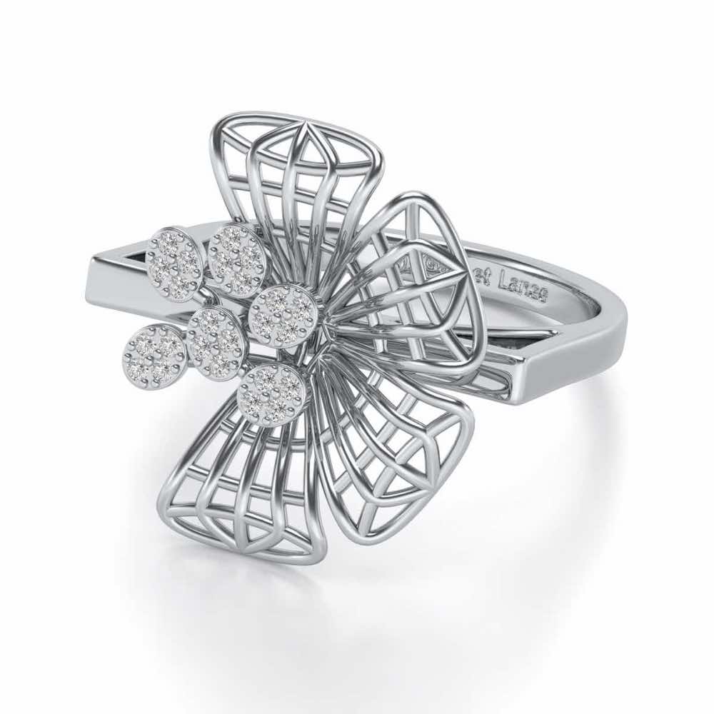Mesh Bloom Silver Ring - White Gold - Image 2