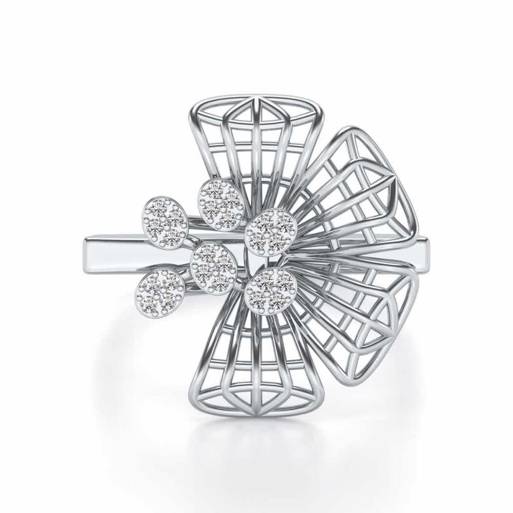 Mesh Bloom Silver Ring - White Gold - Image 4